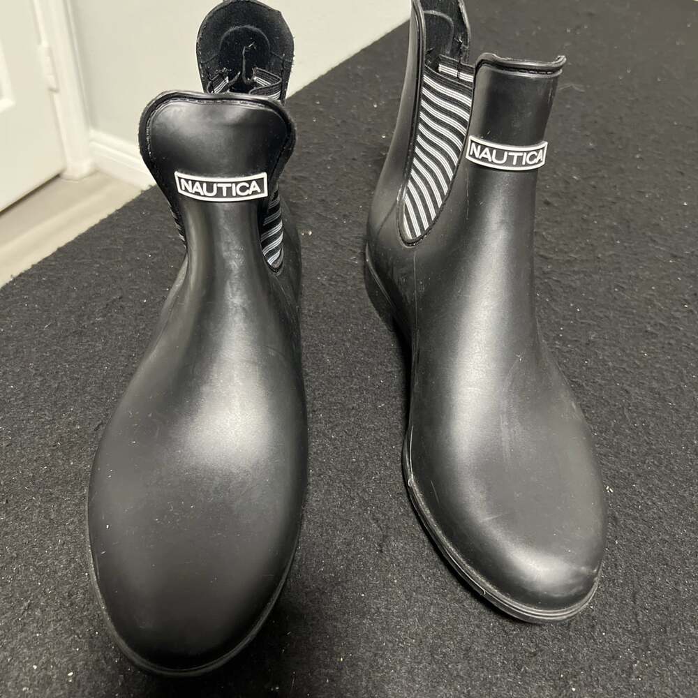 Women's Nautica Cuff Port Lurex Navy Blue Ankle Rain Boots Size 10